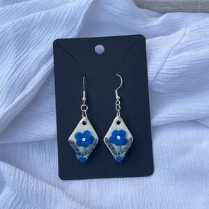 Handmade Polymer Clay Earrings With Blue Flowers